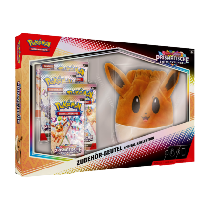 Evoli Zubehör-Beutel & 5 Boosterpacks – Pokemon Karmesin & Purpur Prismatische Entwicklungen Kollektion (DE)