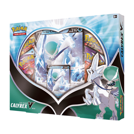 Ice Rider Calyrex V Box with promo card, oversize card, and four Pokémon TCG booster packs – Official Pokémon Trading Card Game product.