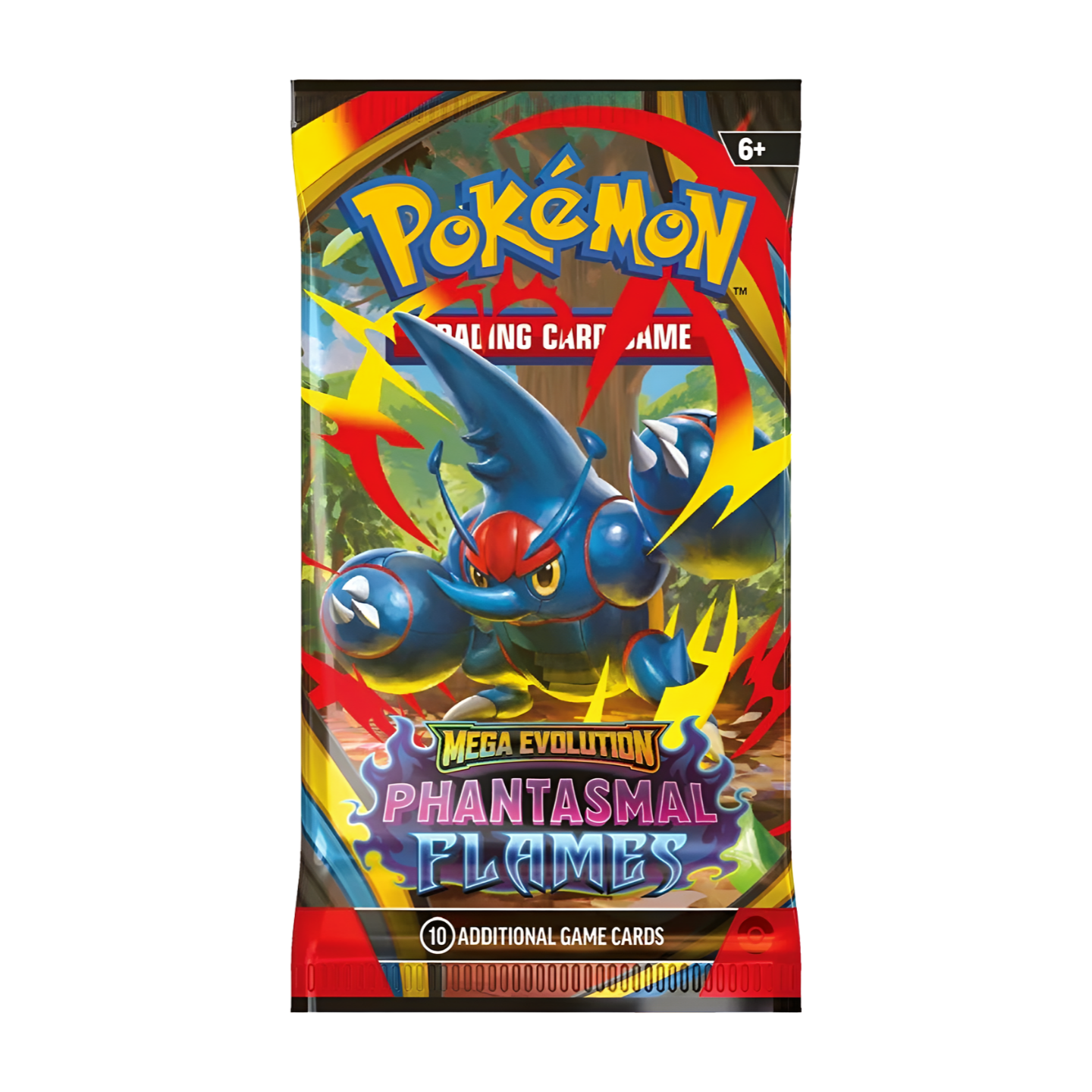 Pokémon Phantasmal Flames Expansion Booster Pack (English) with artwork depicting ghostly or fiery Pokémon, sealed and original packaging.