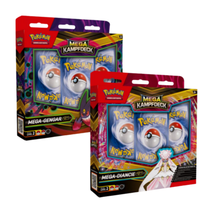Pokémon Mega Kampfdecks - Mega-Gengar ex & Mega-Diancie ex (deutsch), versiegelt und originalverpackt, zeigt beide Deckboxen mit Mega-Gengar-ex und Mega-Diancie-ex Artworks.