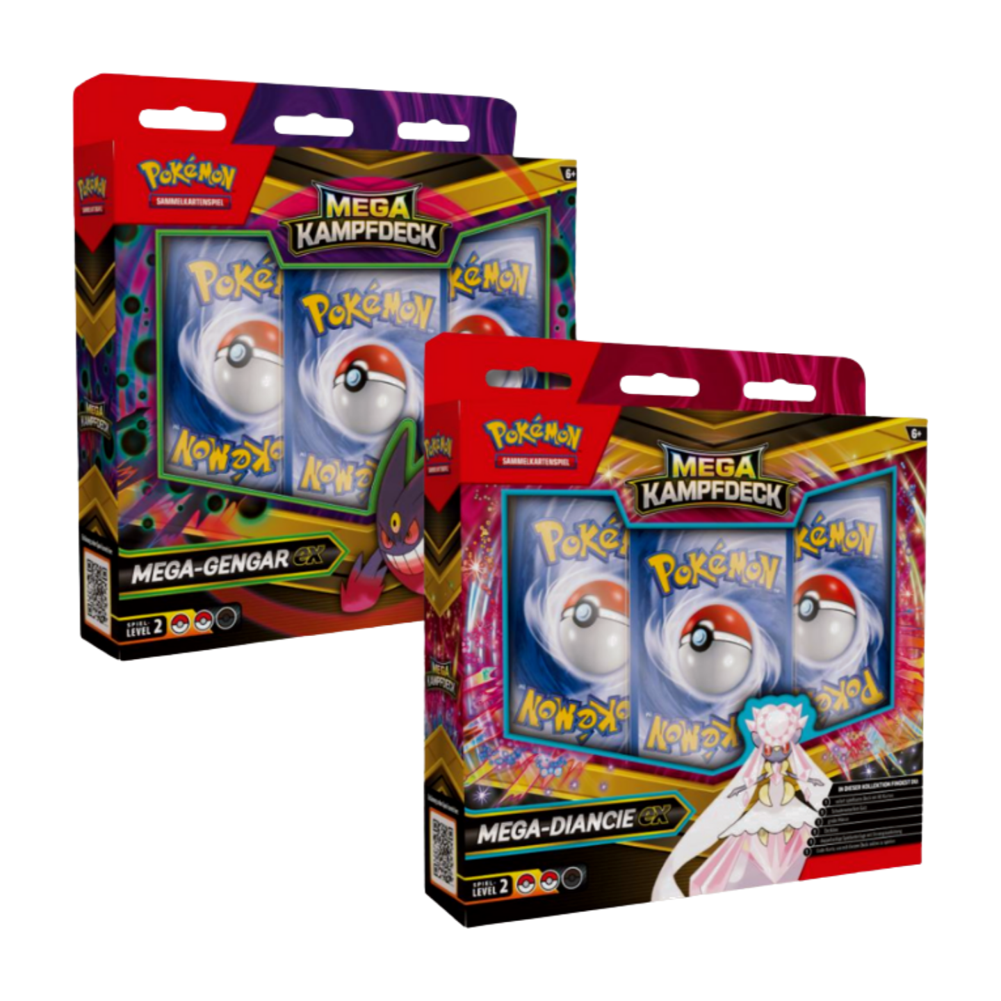 Pokémon Mega Kampfdecks - Mega-Gengar ex & Mega-Diancie ex (deutsch), versiegelt und originalverpackt, zeigt beide Deckboxen mit Mega-Gengar-ex und Mega-Diancie-ex Artworks.