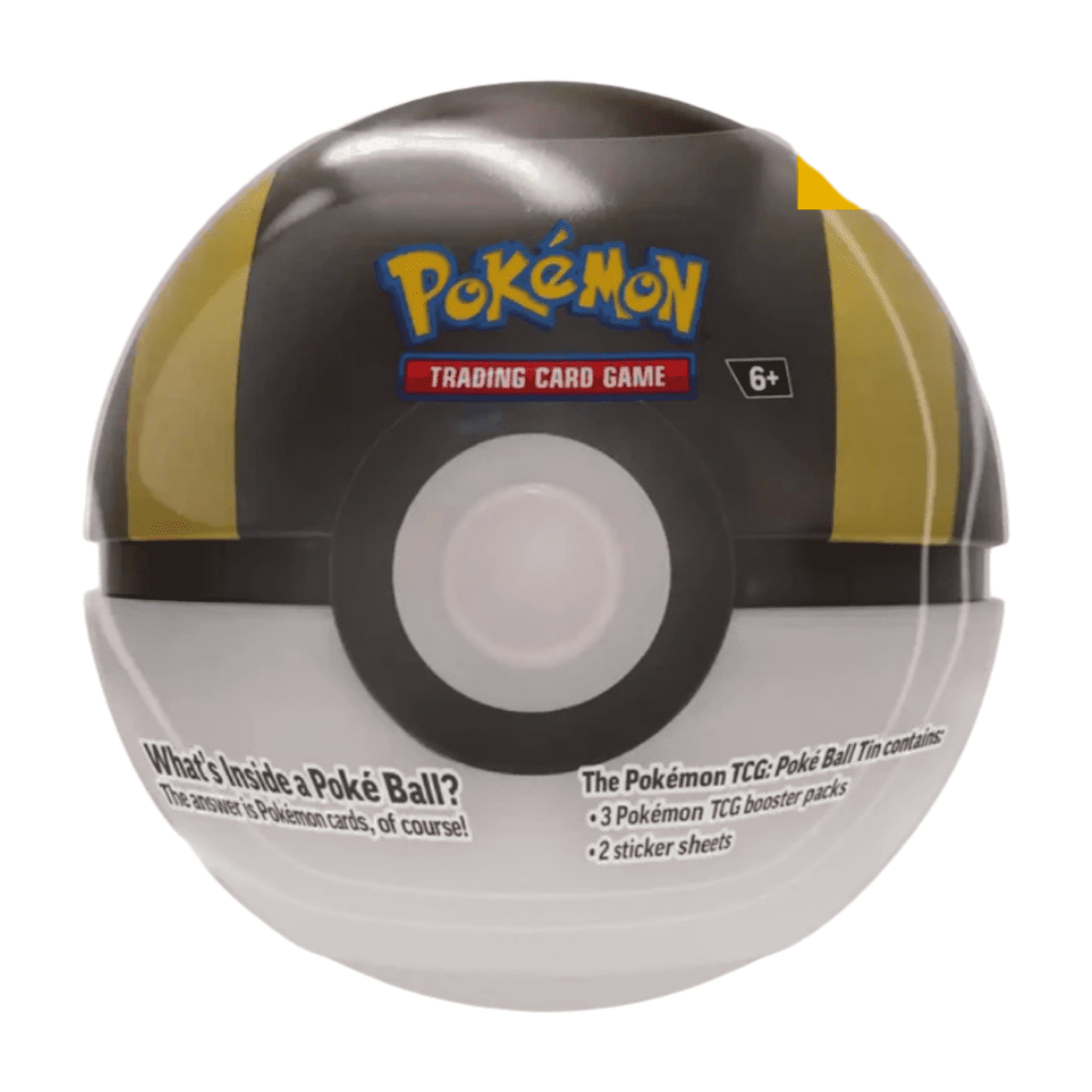 Pokémon Hyperball Tin Box Herbst 2025 (deutsch), versiegelt und originalverpackt, zeigt das Hyperball-Motiv auf der Box, sowie die enthaltenen Boosterpacks und Stickerbögen.
