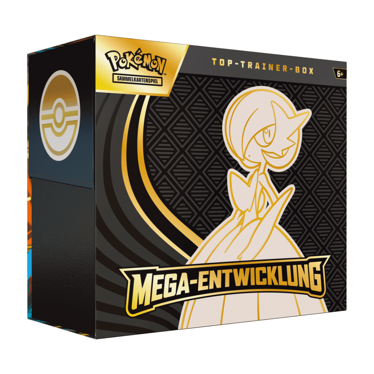 Pokémon Mega Entwicklung Top Trainer Box Guardevoir (deutsch), versiegelt und originalverpackt, zeigt Mega-Guardevoir auf der Box und den Inhalt.