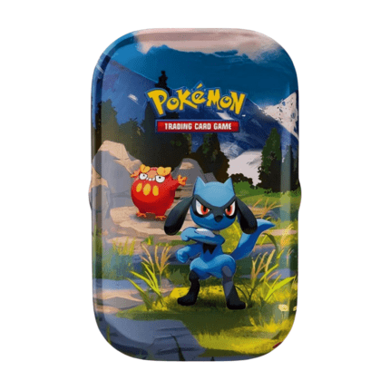 Pokémon Mega Evolution Eminent Heroes Mini Tin Riolu & Darumaka (English), sealed and original packaging, showing Riolu and Darumaka artwork, booster packs, and art card.