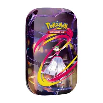 Pokémon Mega Entwicklung Mega-Guardevoir Mini Tin (deutsch), versiegelt und originalverpackt, zeigt Mega-Guardevoir auf der Vorderseite und den Inhalt.