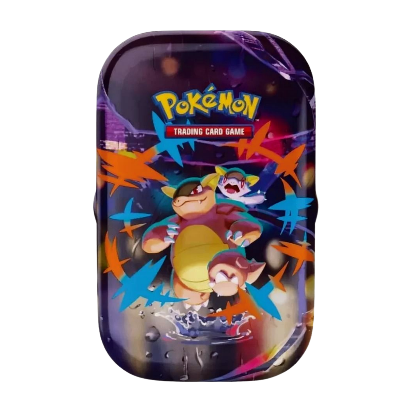 Pokémon Mega Evolution Mega-Kangaskhan Mini Tin (English), sealed and original packaging, showing Mega-Kangaskhan artwork, booster packs, and sticker sheet.