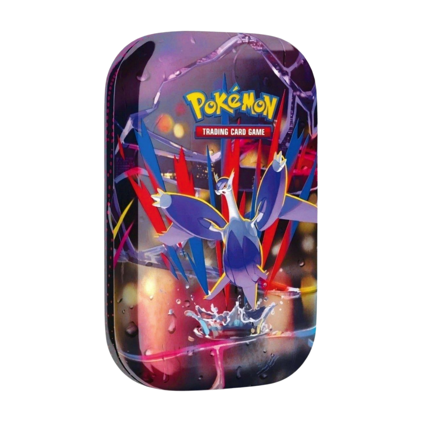 Pokémon Mega Evolution Mega-Latias Mini Tin (English), sealed and original packaging, showing Mega-Latias artwork, booster packs, and sticker sheet.