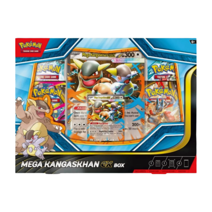 Pokémon Mega Kangaskhan-EX Collection (English), sealed and original packaging, showing the holographic Mega Kangaskhan-EX promo card, the oversized lenticular card, and the four booster packs.