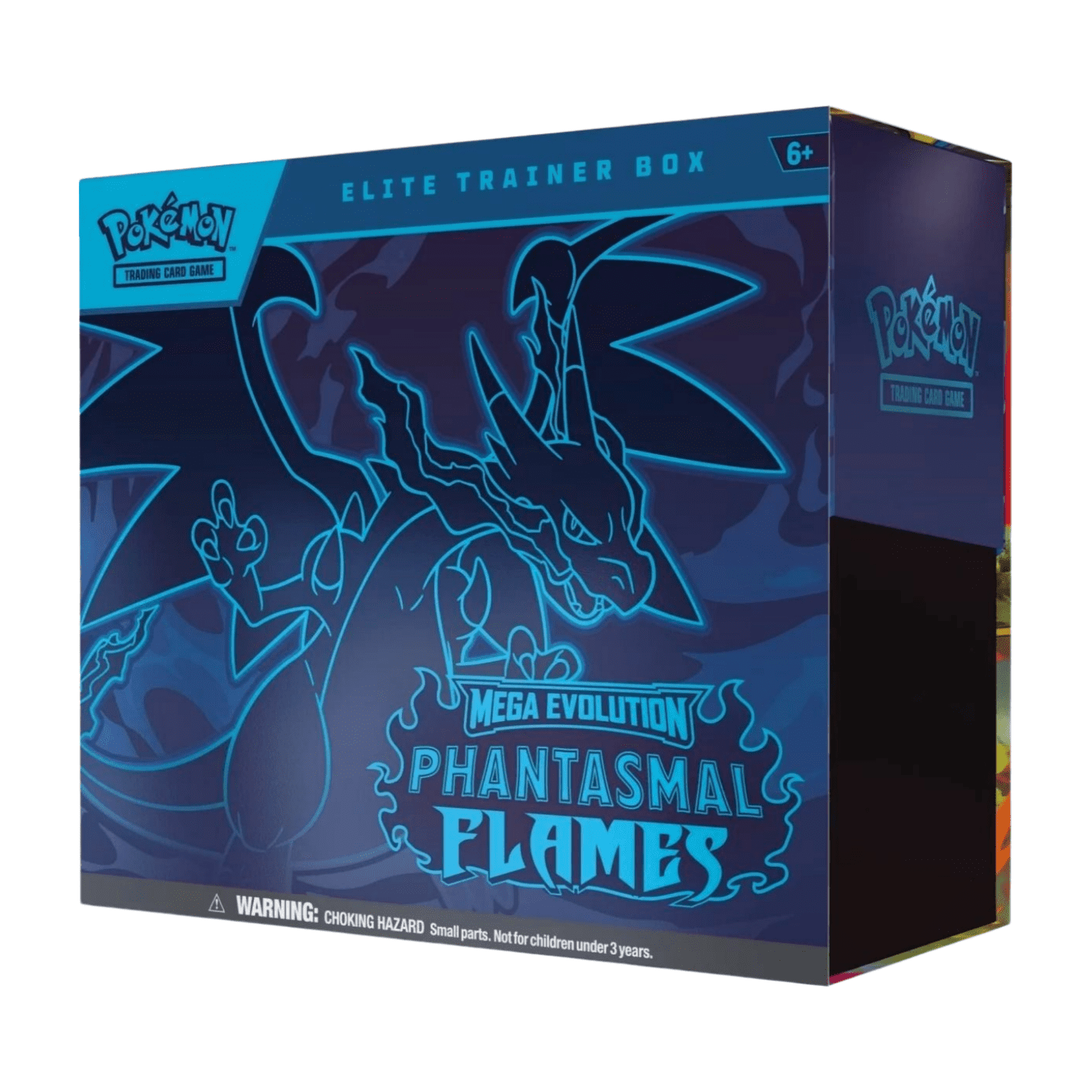 Pokémon Phantasmal Flames Expansion Elite Trainer Box (English), sealed and original packaging, showing the collector's box with its artwork, and highlighting the included 9 booster packs, full-art promo card, card sleeves, and other accessories.