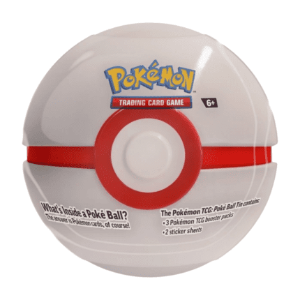 Pokémon Premier Ball Tin Box Fall 2025 (English), sealed and original packaging, showing the Premier Ball motif on the box, as well as the included booster packs and sticker sheets.