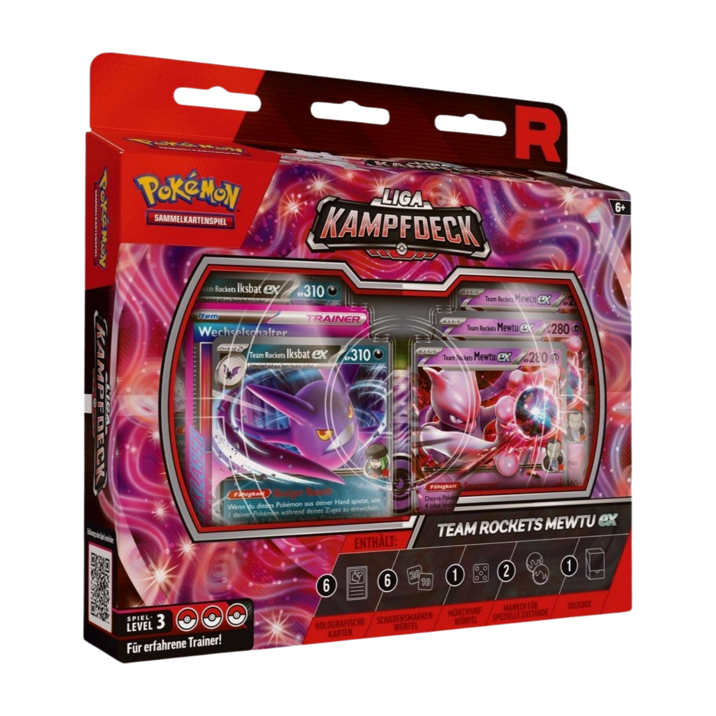 Pokémon Team Rockets Mewtu-EX Liga-Kampfdeck (deutsch), versiegelt und originalverpackt, zeigt Mewtu-EX und Team Rocket Logo auf der Deckbox.